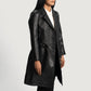 Small Women's Quilted Black Leather Trench Coat - skyjackerz