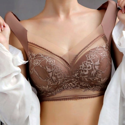 75ABCD / One-Size / Deep Coffee 3 Pcs Women's Seamless Lace Push-Up Bra Set - skyjackerz
