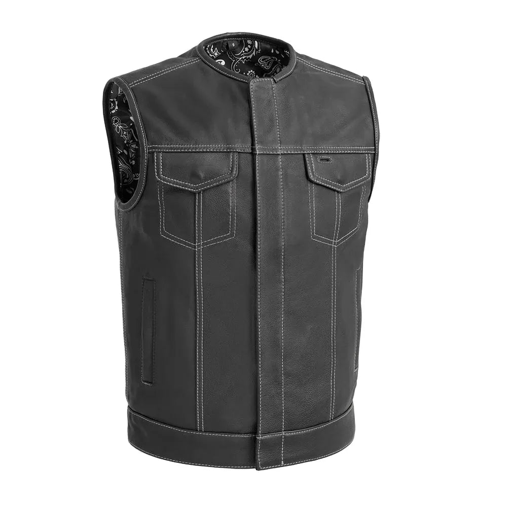 White / Small Bandit - Men's Motorcycle Leather Vest - skyjackerz