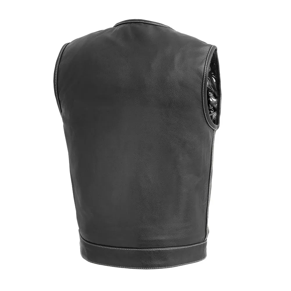 White / Small Bandit - Men's Motorcycle Leather Vest - skyjackerz