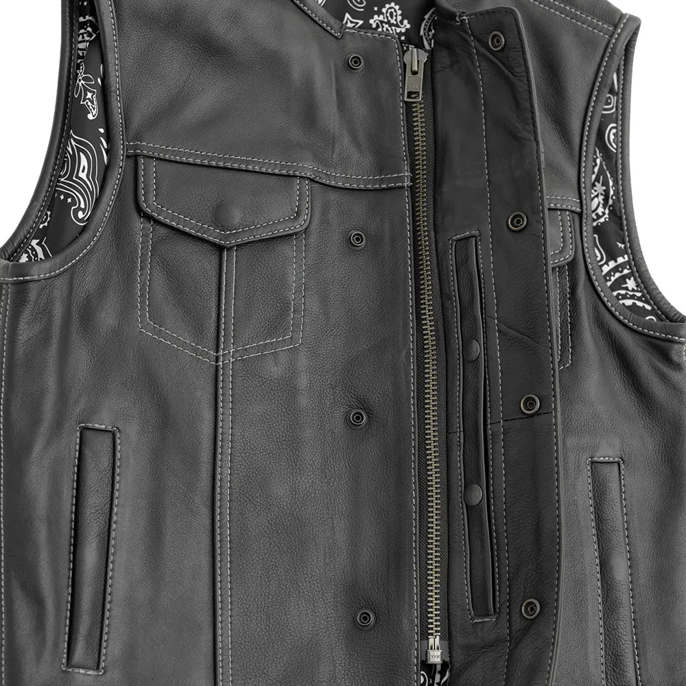 White / Small Bandit - Men's Motorcycle Leather Vest - skyjackerz