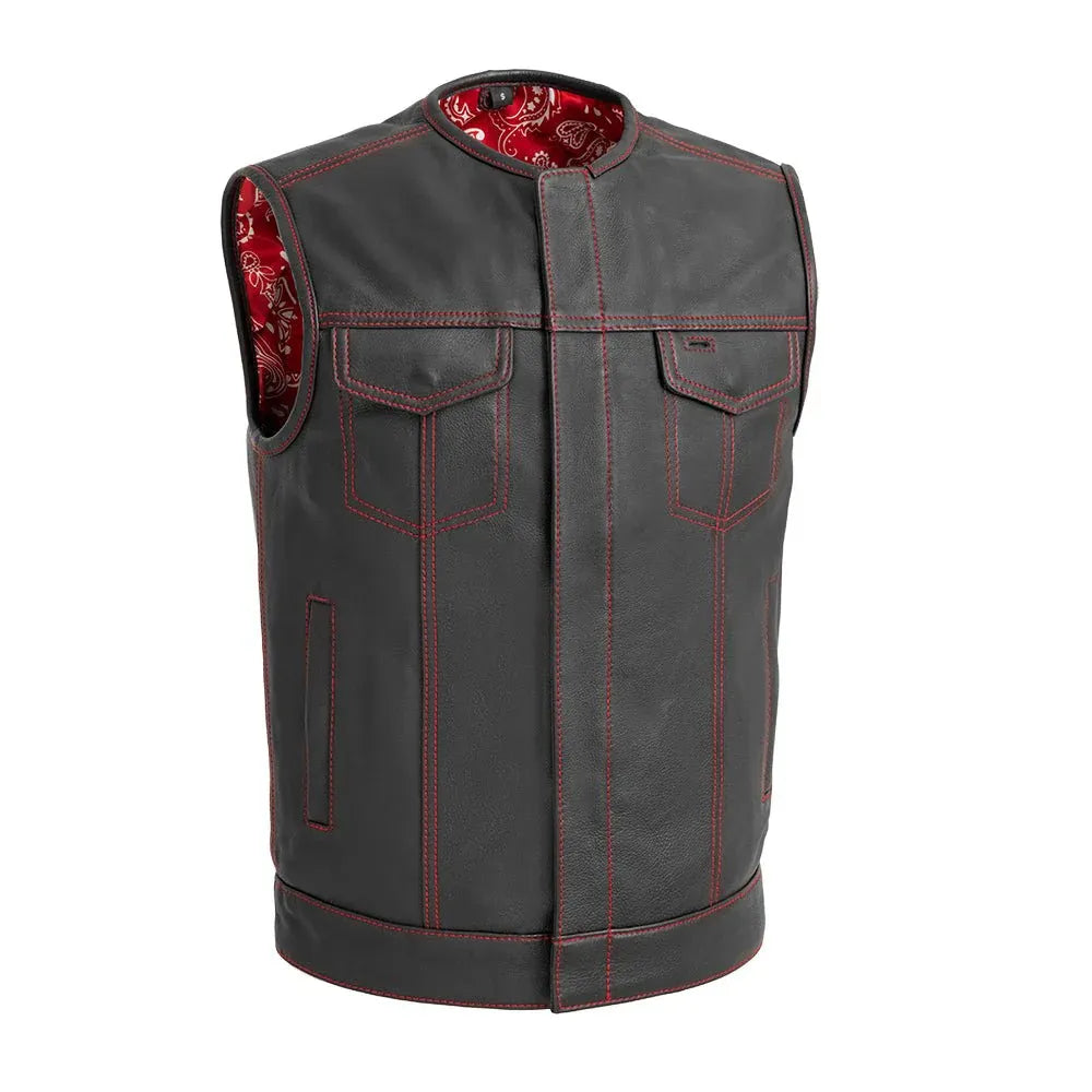 Red / Small Bandit - Men's Motorcycle Leather Vest - skyjackerz