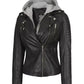 X Small Women Convertible Hood Leather Jacket - skyjackerz