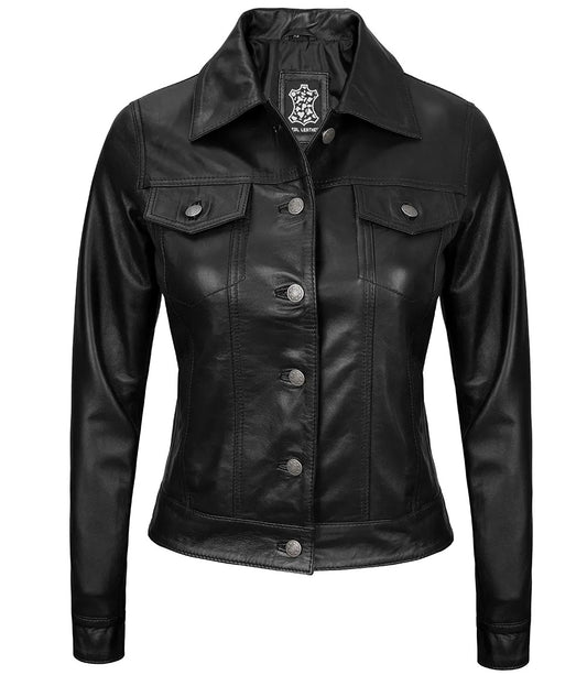 X Small Women Black Trucker Jacket - skyjackerz