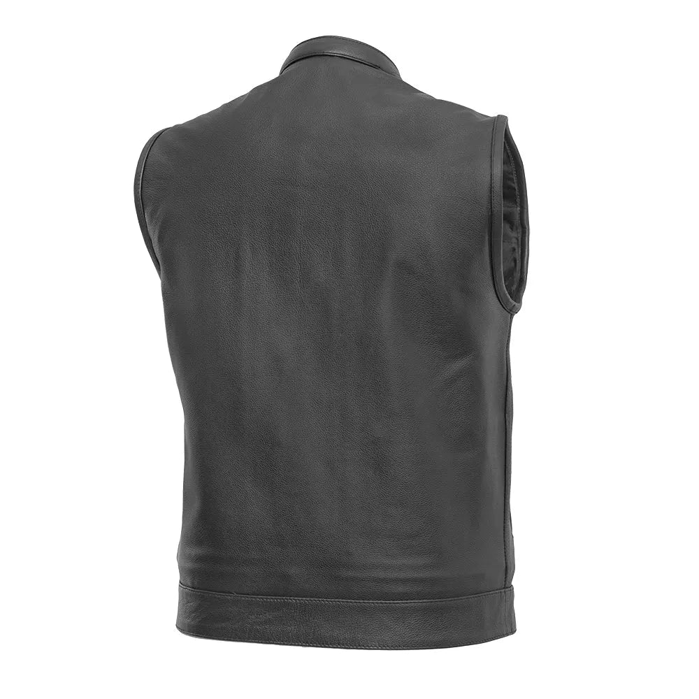 Black / Small Blaster - Men's Motorcycle Leather Vest - skyjackerz