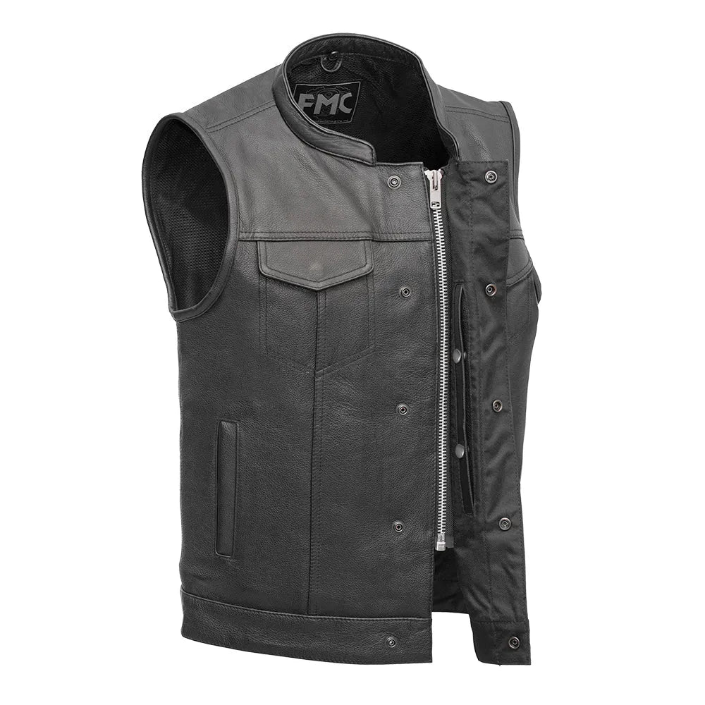 Black / Small Blaster - Men's Motorcycle Leather Vest - skyjackerz