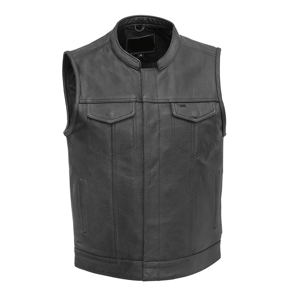 Black / Small Blaster - Men's Motorcycle Leather Vest - skyjackerz