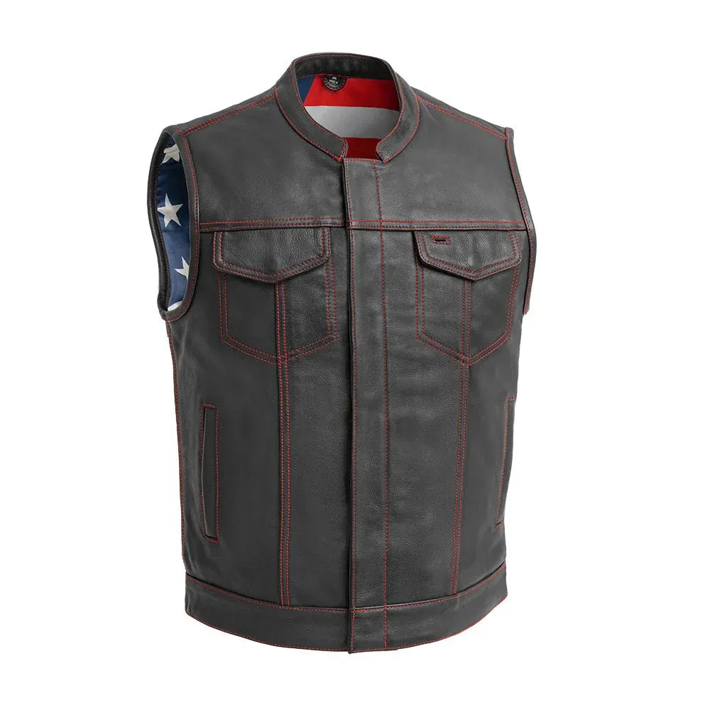 Black - Red / Small Born Free - Men's Motorcycle Leather Vest - skyjackerz