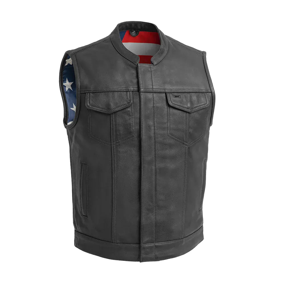 Black / Small Born Free - Men's Motorcycle Leather Vest - skyjackerz