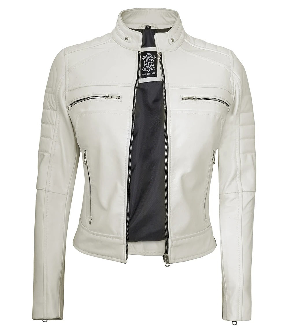 X Small Women Off White Racer Jacket - skyjackerz