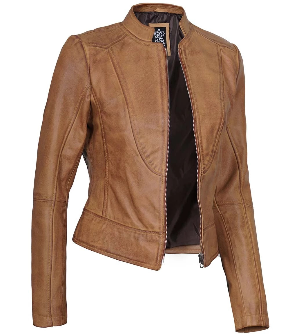 X Small Women Camel Racer Jacket - skyjackerz