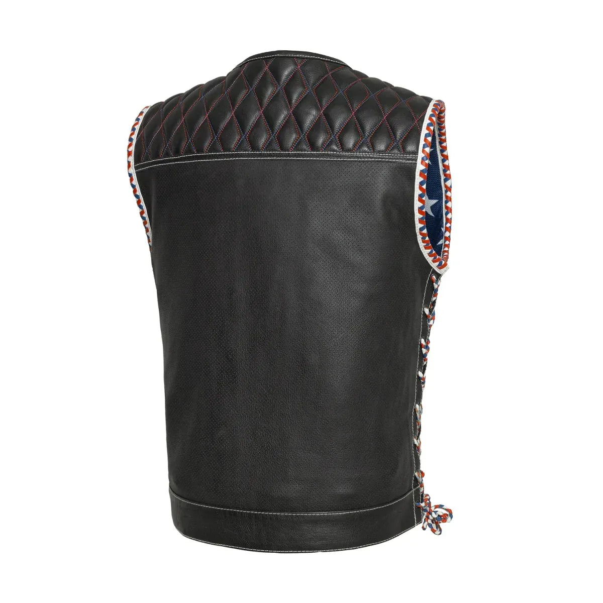 Small Captain Perforated Club Style Motorcycle Leather Vest - skyjackerz