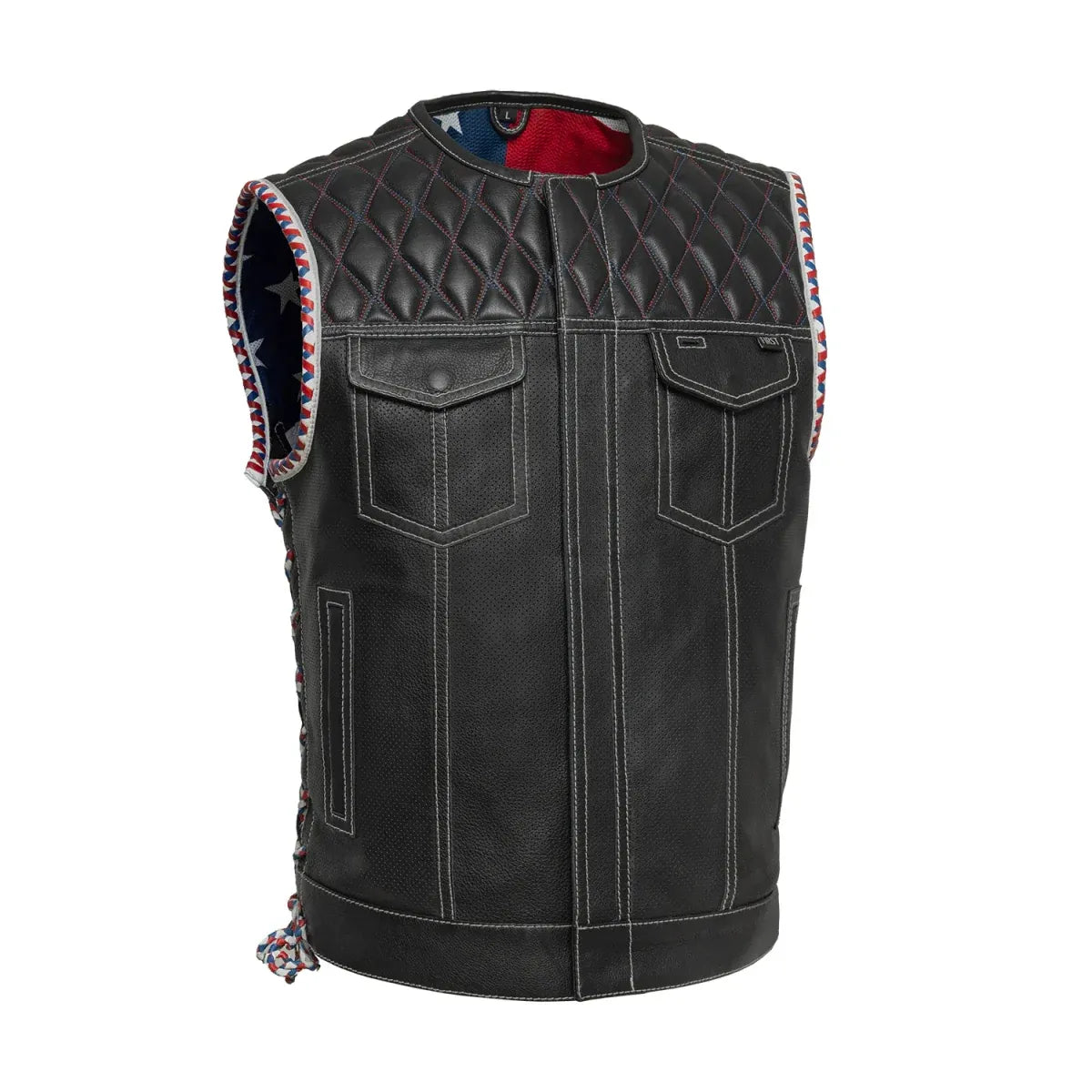 Small Captain Perforated Club Style Motorcycle Leather Vest - skyjackerz