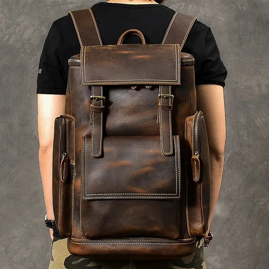 Coffee VintageTrail Leather Hiking Backpack - skyjackerz