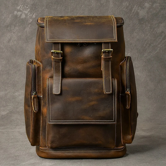 Coffee VintageTrail Leather Hiking Backpack - skyjackerz