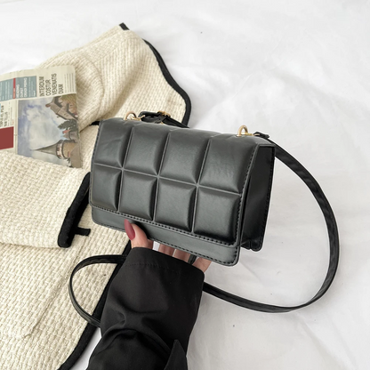 Black Women's Leather Shoulder Bag - Chocolate Pattern Crossbody - skyjackerz