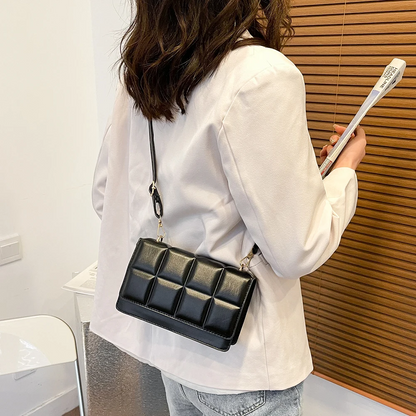 Black Women's Leather Shoulder Bag - Chocolate Pattern Crossbody - skyjackerz