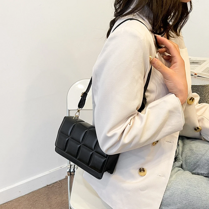 Black Women's Leather Shoulder Bag - Chocolate Pattern Crossbody - skyjackerz