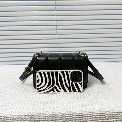 Black Women's Leather Shoulder Bag - Chocolate Pattern Crossbody - skyjackerz