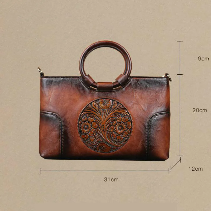 VintageBloom Leather Shoulder Bag