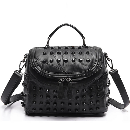 Black Luxury Leather Shoulder Bag for Women - Rivet Handbag - skyjackerz
