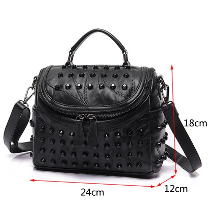 Black Luxury Leather Shoulder Bag for Women - Rivet Handbag - skyjackerz