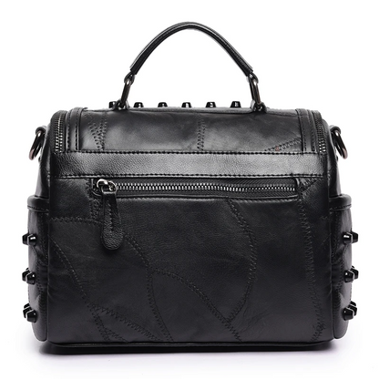 Black Luxury Leather Shoulder Bag for Women - Rivet Handbag - skyjackerz
