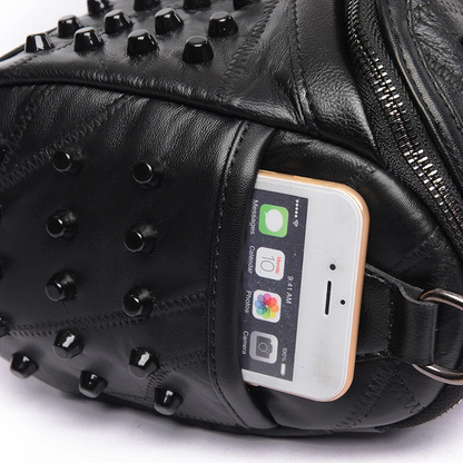 Black Luxury Leather Shoulder Bag for Women - Rivet Handbag - skyjackerz