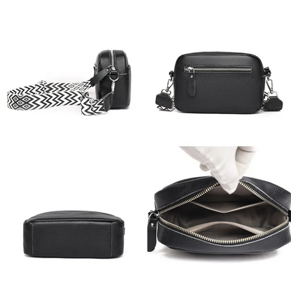 Black Women's Genuine Leather Crossbody Purse - Modern Chic Design - skyjackerz