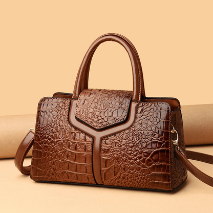 Brown Women's Leather Tote Bag - Crocodile Pattern Crossbody - skyjackerz