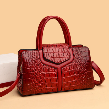 Red Women's Leather Tote Bag - Crocodile Pattern Crossbody - skyjackerz