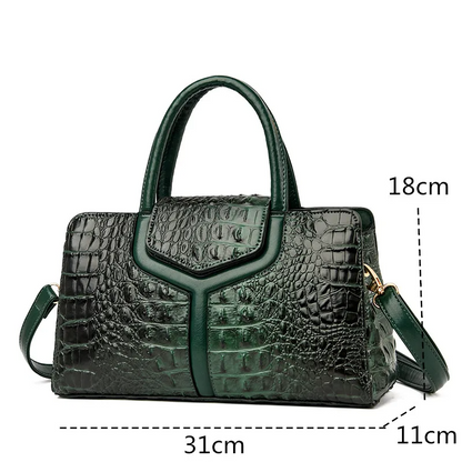 Black Women's Leather Tote Bag - Crocodile Pattern Crossbody - skyjackerz