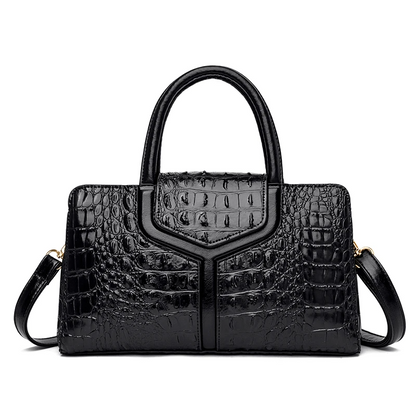 Black Women's Leather Tote Bag - Crocodile Pattern Crossbody - skyjackerz