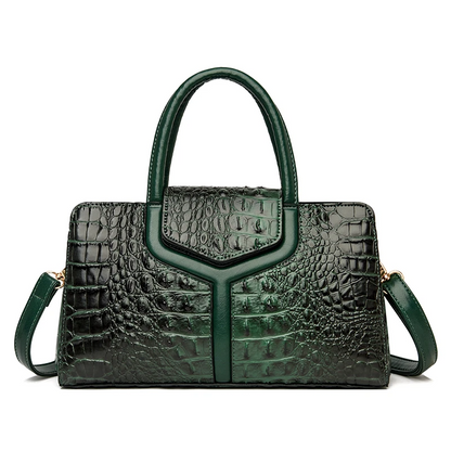 Black Women's Leather Tote Bag - Crocodile Pattern Crossbody - skyjackerz