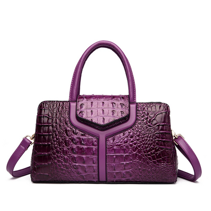Purple Women's Leather Tote Bag - Crocodile Pattern Crossbody - skyjackerz