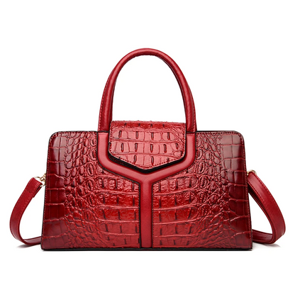 Black Women's Leather Tote Bag - Crocodile Pattern Crossbody - skyjackerz