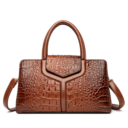 Black Women's Leather Tote Bag - Crocodile Pattern Crossbody - skyjackerz