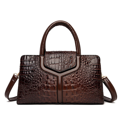 Light Brown Women's Leather Tote Bag - Crocodile Pattern Crossbody - skyjackerz