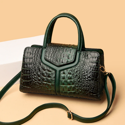 Green Women's Leather Tote Bag - Crocodile Pattern Crossbody - skyjackerz