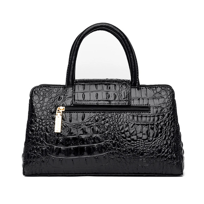 Black Women's Leather Tote Bag - Crocodile Pattern Crossbody - skyjackerz