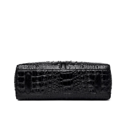 Black Women's Leather Tote Bag - Crocodile Pattern Crossbody - skyjackerz