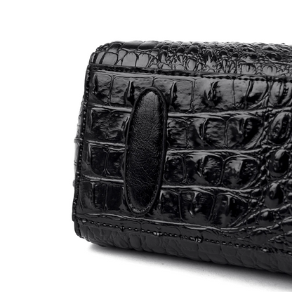 Black Women's Leather Tote Bag - Crocodile Pattern Crossbody - skyjackerz