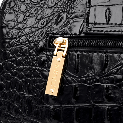 Black Women's Leather Tote Bag - Crocodile Pattern Crossbody - skyjackerz