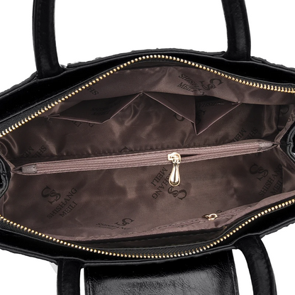 Black Women's Leather Tote Bag - Crocodile Pattern Crossbody - skyjackerz