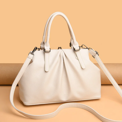 Beige Fashionable Leather Shoulder Bag for Women - Soft Leather Handbag - skyjackerz