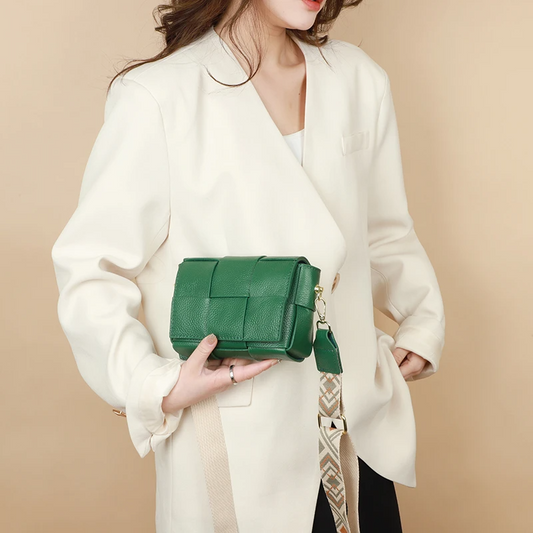 Green Luxury Woven Leather Shoulder Bag for Women - skyjackerz