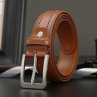 Coffee / 85 cm Classic Men's Genuine Leather Belt - skyjackerz