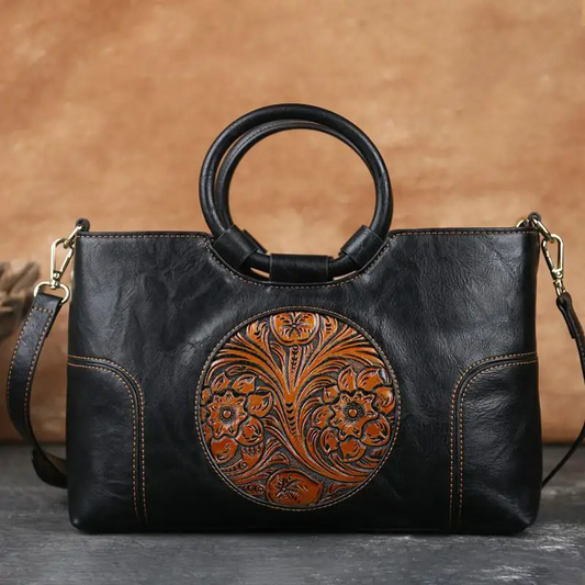 VintageBloom Leather Shoulder Bag