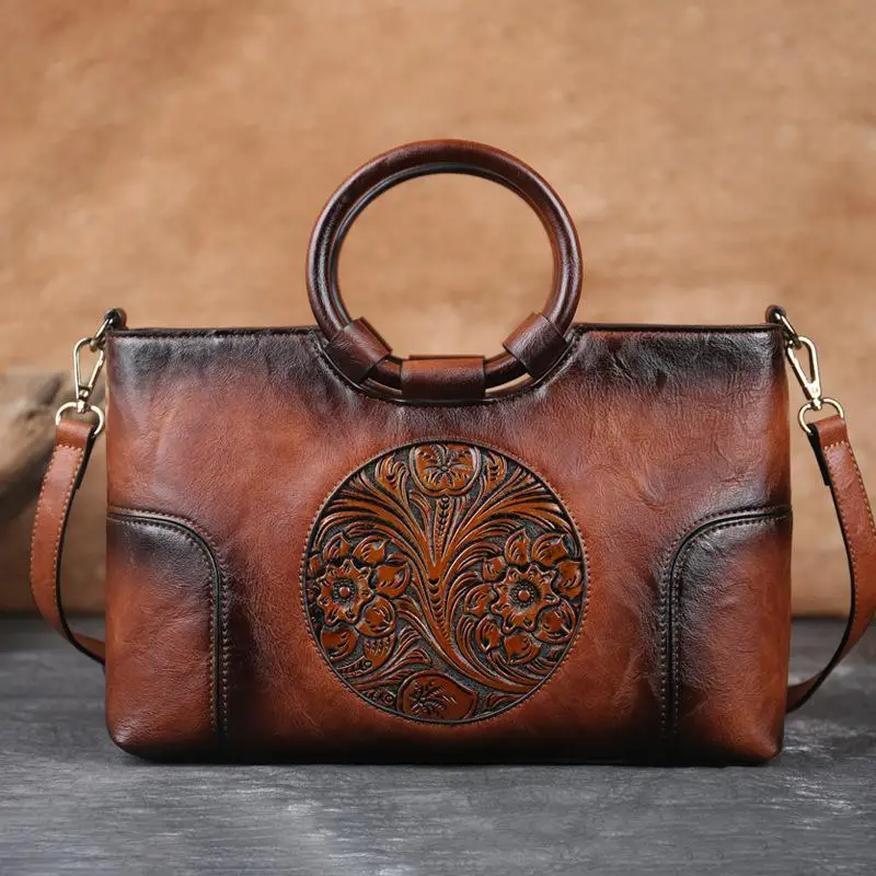 VintageBloom Leather Shoulder Bag