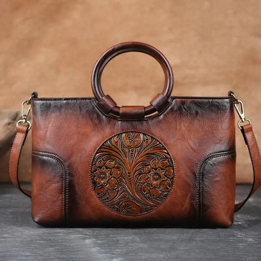 VintageBloom Leather Shoulder Bag